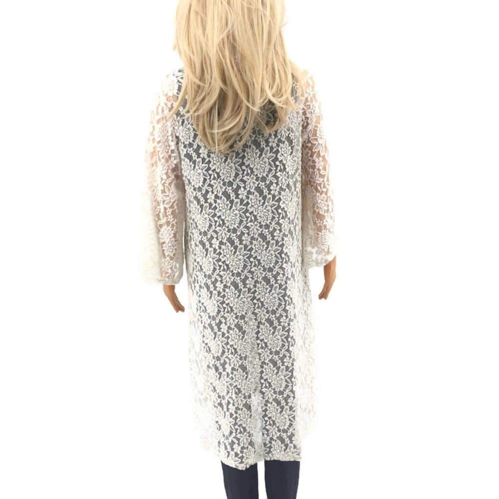 Mauve Cream Long Lace Cardigan Size XLarge - Picture 2 of 8